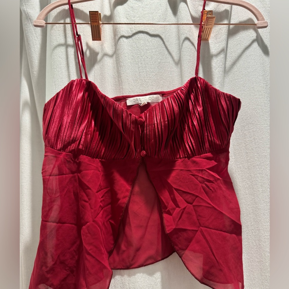 Red Pleated Spaghetti-Strap Top